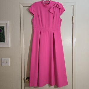 Elegant Pink Bow-Shoulder Dapper Feminine Midi Dress